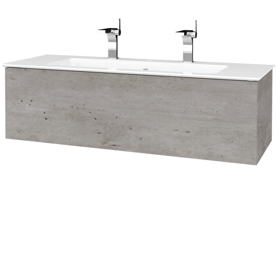 Badezimmerschrank FLAT SZZ 120  (Waschtisch Pura)  - D01 Beton - M01 Weiß Lack Matt