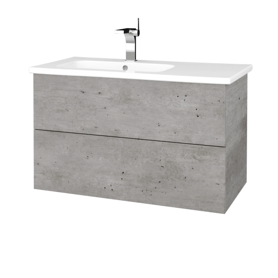 Badezimmerschrank FLAT SZZ2 90 (waschtisch Euphoria)  - D01 Beton - L01 Weiß Lack Hochglanz
