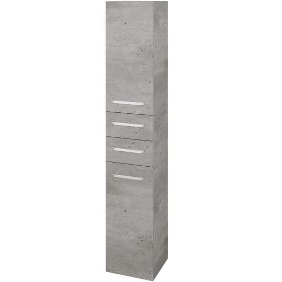 Hochschrank mit Wäschekorb UNI SVD2Z2K 35  - D01 Beton - Griffes T01 - M01 Weiß Lack Matt - Links