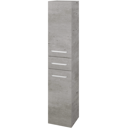 Hochschrank mit Wäschekorb UNI SVD2ZK 35  - D01 Beton - Griffes T01 - M01 Weiß Lack Matt - Links