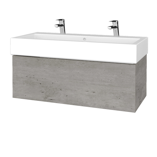 Waschtischunterschrank FLAT SZZ 100 (Waschtisch Duravit Vero mit 2 Hahnlöchern)  - D01 Beton - L03 Grau Metallic Lack Hochglanz