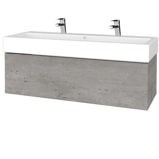 Waschtischunterschrank FLAT SZZ 120 (Waschtisch Duravit Vero mit 2 Hahnlöchern)  - D01 Beton - L03 Grau Metallic Lack Hochglanz