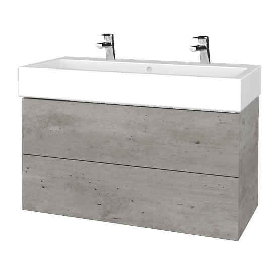 Waschtischunterschrank FLAT SZZ2 100 (Waschtisch Duravit Vero mit 2 Hahnlöchern)  - D01 Beton - L03 Grau Metallic Lack Hochglanz