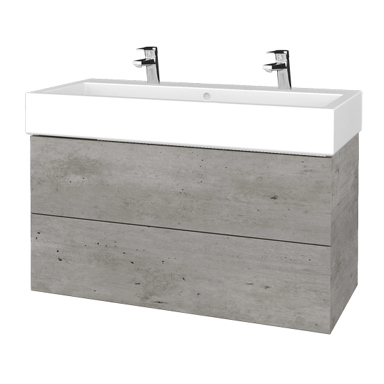 Waschtischunterschrank FLAT SZZ2 100 (Waschtisch Duravit Vero mit 2 Hahnlöchern)  - D01 Beton - IND Individual