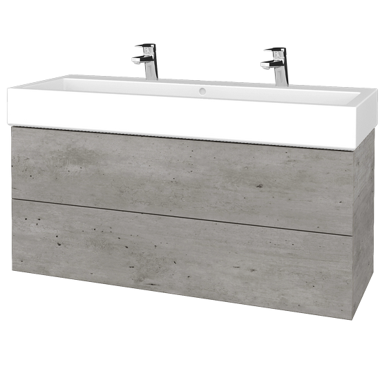 Waschtischunterschrank FLAT SZZ2 120 (Waschtisch Duravit Vero mit 2 Hahnlöchern)  - D01 Beton - L03 Grau Metallic Lack Hochglanz