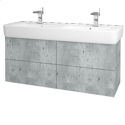 Waschtischunterschrank FLAT SZZ4 130 (für Waschtisch Keramag Renova)  - D01 Beton - L03 Grau Metallic Lack Hochglanz