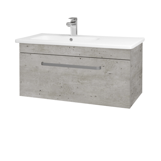 Waschtischunterschrank LINEA SZZ 90  - D01 Beton - Griffes T01 - L01 Weiß Lack Hochglanz