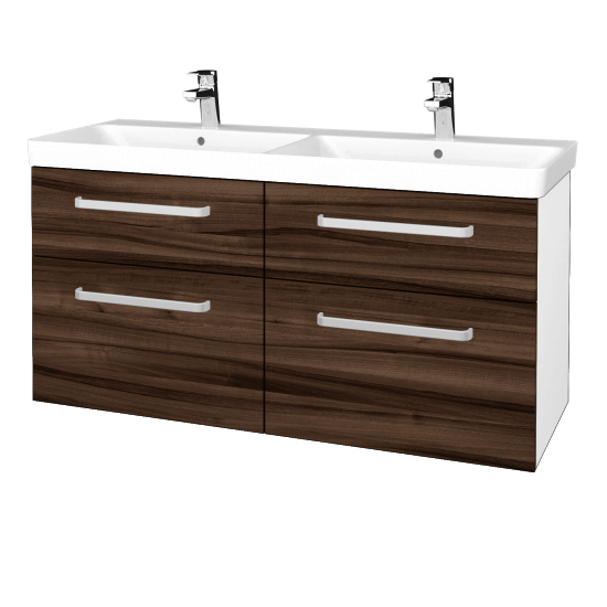 Badezimmerschrank NEXT SZZ4 120  - N01 Weiß Hochglanz - Griffes T01 - D06 Nussbaum