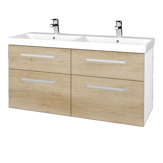 Badezimmerschrank NEXT SZZ4 120  - N01 Weiß Hochglanz - Griffes T01 - D15 Eiche Nebraska