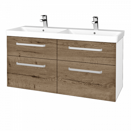 Badezimmerschrank NEXT SZZ4 120  - N01 Weiß Hochglanz - Griffes T01 - D21 Tobacco