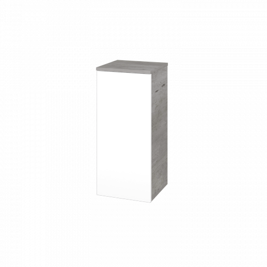 Niedriger Schrank UNI SND 35  - D01 Beton - Griffes T00 - N01 Weiß Hochglanz - Links