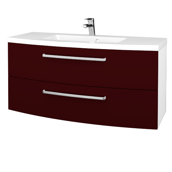 Waschtischunterschrank RIO SZZ2 120  - L01 Weiß Lack Hochglanz - M06 Bordeauxrot Lack Matt