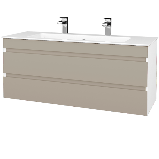 Badezimmerschrank JESTY SZZ2 120 (mit 2 Hahnlöchern)  - L01 Weiß Lack Hochglanz - M05 Beige Lack Matt