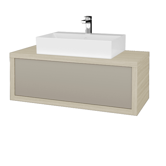 Waschtischunterschrank MOVE SZZ 100 (Waschtisch Kube)  - D04 Eiche - L04 Taupe Lack Hochglanz
