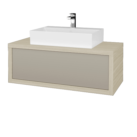 Badezimmerschrank MOVE SZZ 100 (Waschtisch Kube)  - D04 Eiche - L04 Taupe Lack Hochglanz