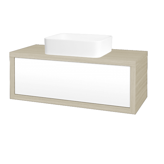 Waschtischunterschrank MOVE SZZ 100 (Waschtisch Joy)  - D04 Eiche - L01 Weiß Lack Hochglanz