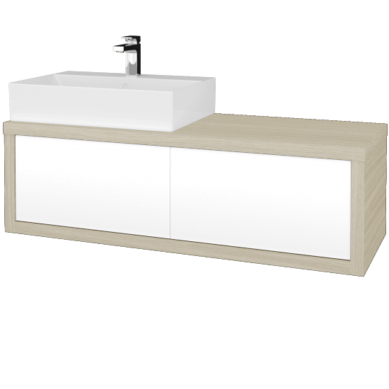 Waschtischunterschrank MOVE SZZ2 120 (Waschtisch Kube)  - D04 Eiche - L01 Weiß Lack Hochglanz - Links