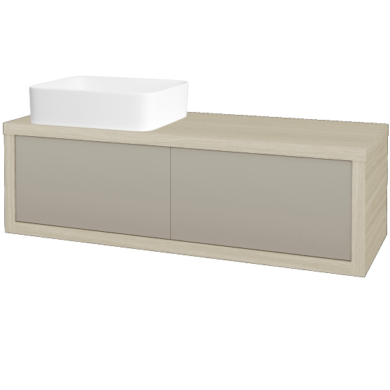 Waschtischunterschrank MOVE SZZ2 120 (Waschtisch Joy)  - D04 Eiche - L04 Taupe Lack Hochglanz - Links