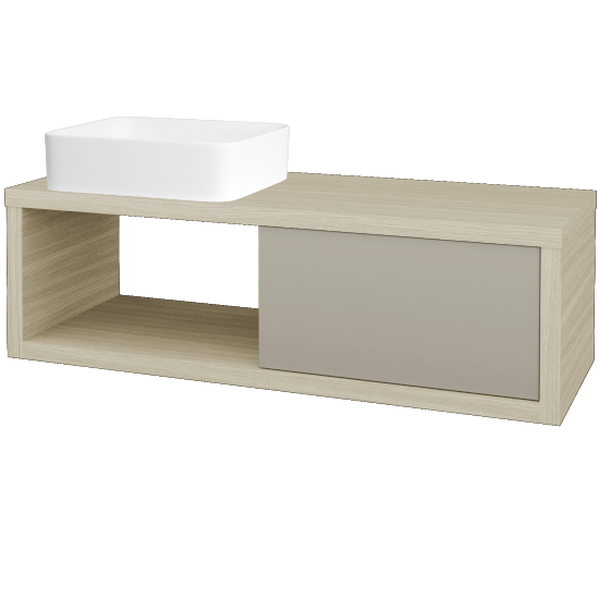 Waschtischunterschrank MOVE SZZO 120 (Waschtisch Joy)  - D04 Eiche - L04 Taupe Lack Hochglanz - Links