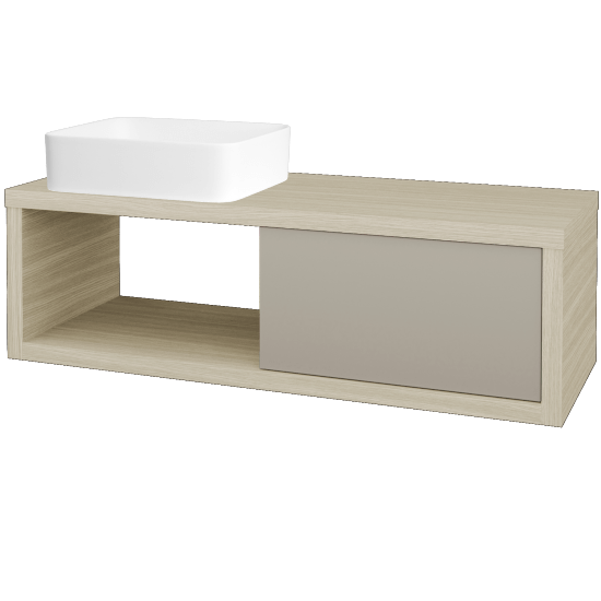 Badezimmerschrank MOVE SZZO 120 (Waschtisch Joy)  - D04 Eiche - L04 Taupe Lack Hochglanz - Links