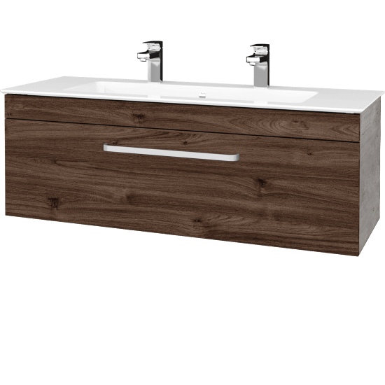 Badezimmerschrank LINEA SZZ 120  - D01 Beton - Griffes T01 - D25 Teak