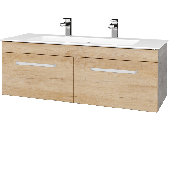 Waschtischunterschrank LINEA SZZ2 120  - D01 Beton - Griffes T01 - D15 Eiche Nebraska