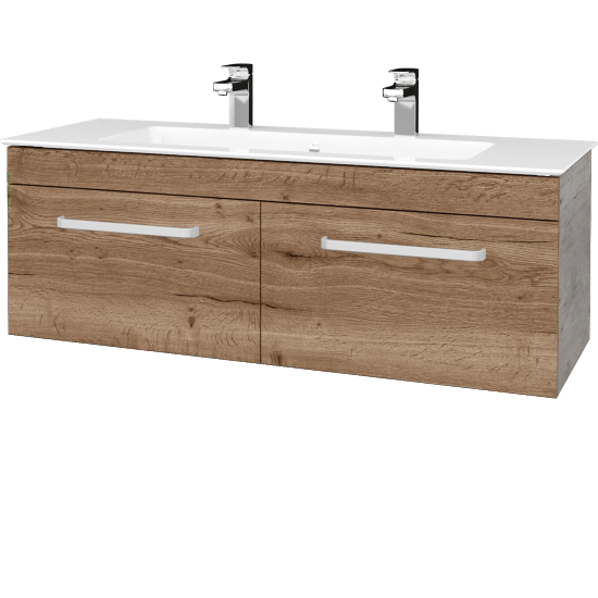 Waschtischunterschrank LINEA SZZ2 120  - D01 Beton - Griffes T01 - D21 Tobacco