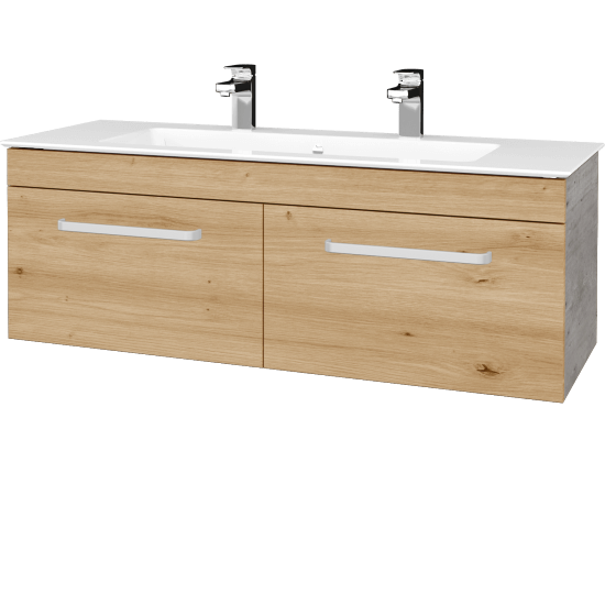 Waschtischunterschrank LINEA SZZ2 120  - D01 Beton - Griffes T01 - D22 Caramel