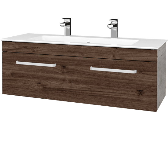 Waschtischunterschrank LINEA SZZ2 120  - D01 Beton - Griffes T01 - D25 Teak