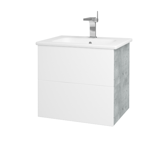 Waschtischunterschrank FLAT SZZ2 60 (Waschtisch Euphoria)  - D01 Beton - L01 Weiß Lack Hochglanz