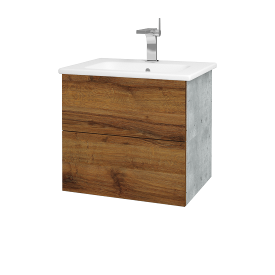 Waschtischunterschrank FLAT SZZ2 60 (Waschtisch Euphoria)  - D01 Beton - D27 Cognac