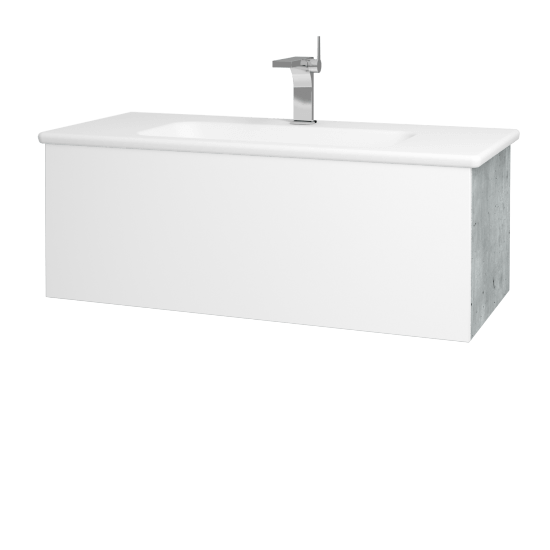 Badezimmerschrank FLAT SZZ 100 (Waschtisch Euphoria)  - D01 Beton - L01 Weiß Lack Hochglanz
