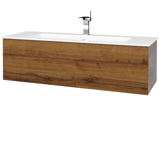 Waschtischunterschrank FLAT SZZ 120 (Waschtisch Pura)  - D01 Beton - D27 Cognac