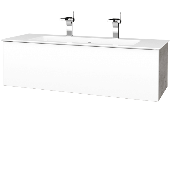 Badezimmerschrank FLAT SZZ 120  (Waschtisch Pura)  - D01 Beton - L01 Weiß Lack Hochglanz