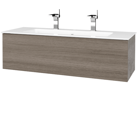 Waschtischunterschrank FLAT SZZ 120 (Waschtisch Pura mit 2 Hahnlöchern)  - D01 Beton - D03 Cafe