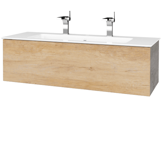 Waschtischunterschrank FLAT SZZ 120 (Waschtisch Pura mit 2 Hahnlöchern)  - D01 Beton - D15 Eiche Nebraska