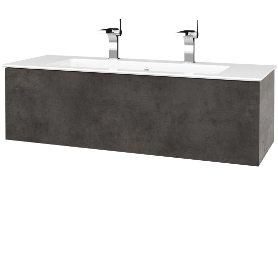 Waschtischunterschrank FLAT SZZ 120 (Waschtisch Pura mit 2 Hahnlöchern)  - D01 Beton - D16 Dark Beton