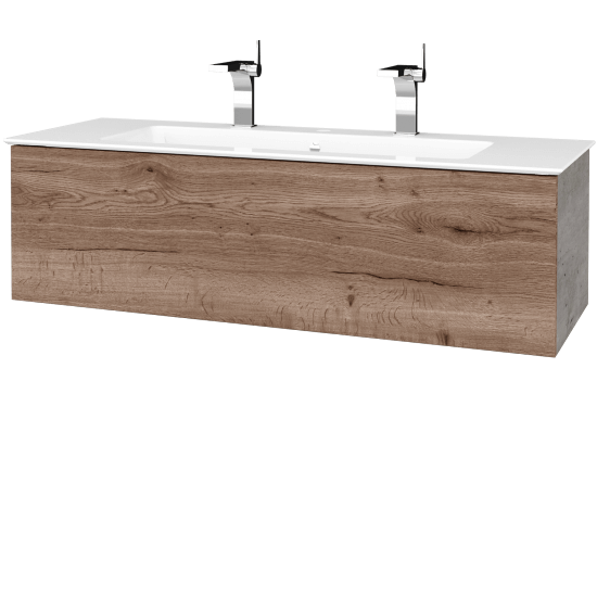 Waschtischunterschrank FLAT SZZ 120 (Waschtisch Pura mit 2 Hahnlöchern)  - D01 Beton - D21 Tobacco