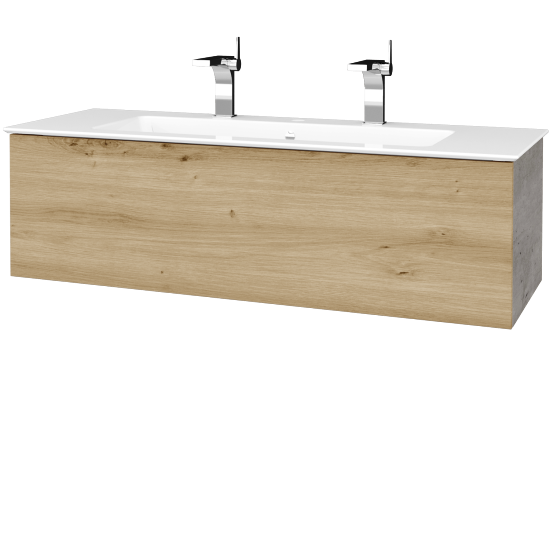 Waschtischunterschrank FLAT SZZ 120 (Waschtisch Pura mit 2 Hahnlöchern)  - D01 Beton - D22 Caramel