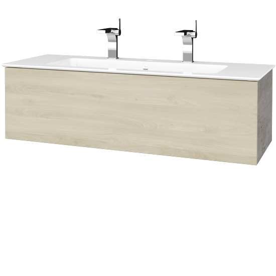 Waschtischunterschrank FLAT SZZ 120 (Waschtisch Pura mit 2 Hahnlöchern)  - D01 Beton - D24 Ohio