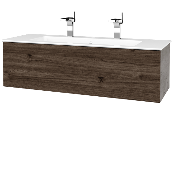 Waschtischunterschrank FLAT SZZ 120 (Waschtisch Pura mit 2 Hahnlöchern)  - D01 Beton - D25 Teak