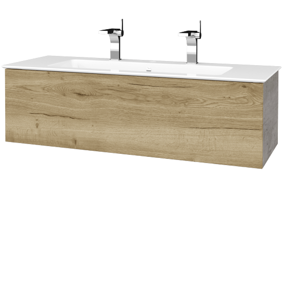 Waschtischunterschrank FLAT SZZ 120 (Waschtisch Pura mit 2 Hahnlöchern)  - D01 Beton - D26 Ontario