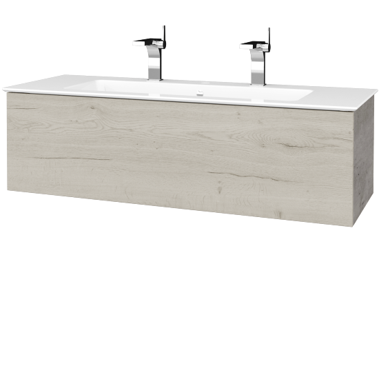 Waschtischunterschrank FLAT SZZ 120 (Waschtisch Pura mit 2 Hahnlöchern)  - D01 Beton - D28 Alberta