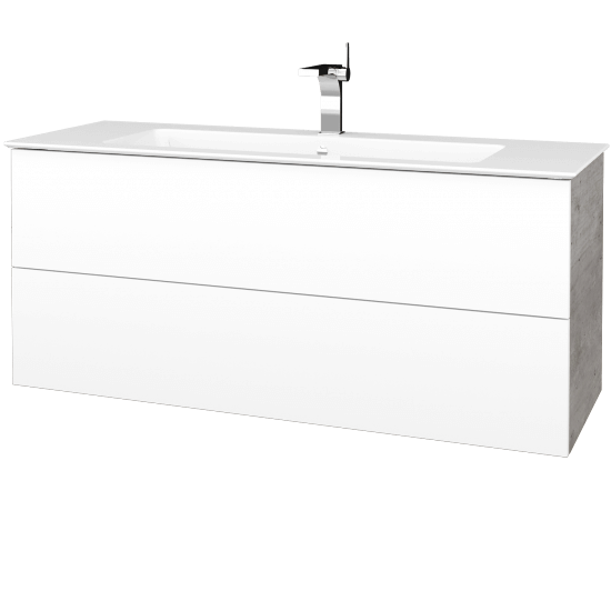 Badezimmerschrank FLAT SZZ2 120 (Waschtisch Pura)  - D01 Beton - L01 Weiß Lack Hochglanz