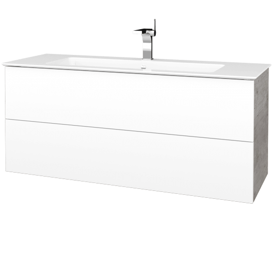 Waschtischunterschrank FLAT SZZ2 120 (Waschtisch Pura)  - D01 Beton - L01 Weiß Lack Hochglanz
