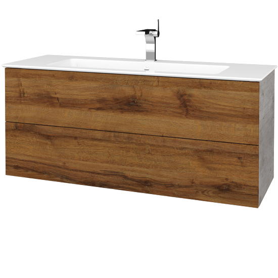 Waschtischunterschrank FLAT SZZ2 120 (Waschtisch Pura)  - D01 Beton - D27 Cognac