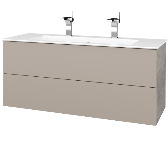 Waschtischunterschrank FLAT SZZ2 120 (Waschtisch Pura mit 2 Hahnlöchern)  - D01 Beton - N07 Stone