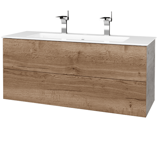 Waschtischunterschrank FLAT SZZ2 120 (Waschtisch Pura mit 2 Hahnlöchern)  - D01 Beton - D21 Tobacco