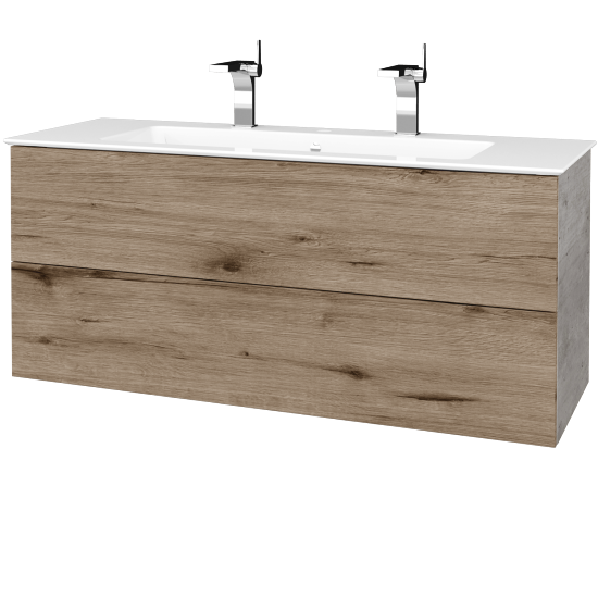 Waschtischunterschrank FLAT SZZ2 120 (Waschtisch Pura mit 2 Hahnlöchern)  - D01 Beton - D23 Herkules