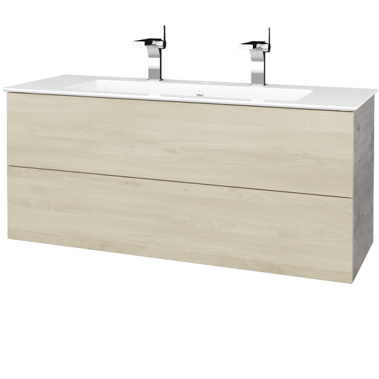 Waschtischunterschrank FLAT SZZ2 120 (Waschtisch Pura mit 2 Hahnlöchern)  - D01 Beton - D24 Ohio